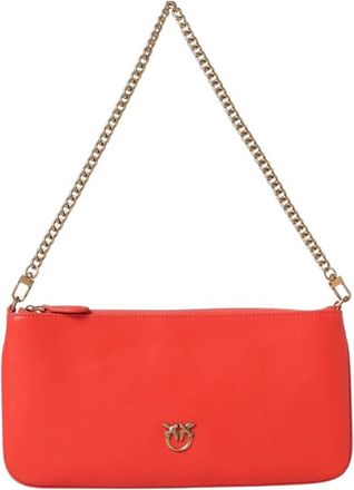 Pinko Chique Leren Schoudertas met Ketting - Dames - Handtassen - Oranje - ONE Size - Leer - Tassen