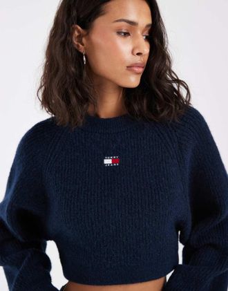 Tommy Jeans Maglione corto blu navy con logo