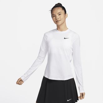 Nike Womens Dri-FIT UV Victory Long-Sleeve Printed Golf Top in White | DH2068-100