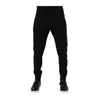 Dolce & Gabbana Sweatpants, male, Black, Size: S Cotton Nylon Jogger Sweatpants with Drawstring Closure and Logo Details