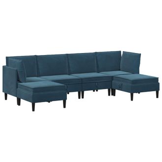 vidaXL Juego De Muebles De Sal&oacute;n Con Coj&iacute;n 6 Pcs Azul Terciopelo Vidaxl