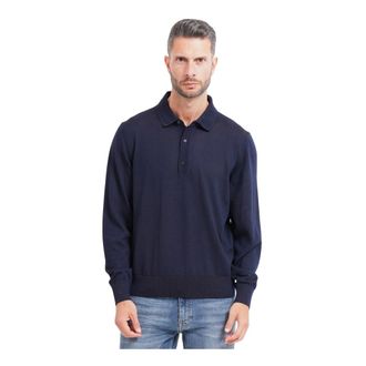 HUGO BOSS Tops, Heren, Blauw, S, Wol, Extra Fijn Merinowol Gebreide Polo