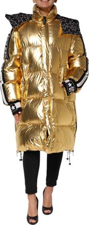 Dolce & Gabbana Womens Gold Hooded Puffer Quilted Full Zip Jacket Polyester Clothing