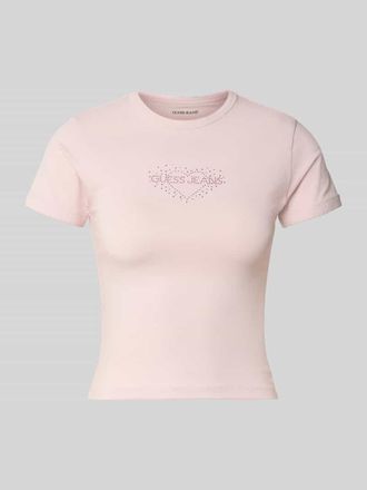 Guess Slim Fit T-Shirt mit Strasssteinbesatz Modell Heart Baby in Hellrosa, Gr&ouml;&szlig;e XL