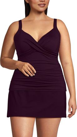 Lands End D-Cup V-Neck Wrap Underwire Tankini Top Swimsuit in Dark Wine at Nordstrom, Size 24W