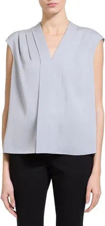 Theory Pleated V-Neck Silk Shell in Luna at Nordstrom, Size X-Small