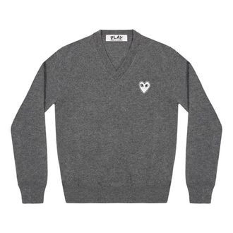 Comme Des Garçons V-Neck Pullover White Emblem Grey AZ-N060-051-3