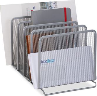 Relaxdays Relaxdays - 4 Organizadores De Oficina Dise&ntilde;o Malla, 5 Espacios, Bandeja Cartas Metal Sobremesa, 19 X 20,5 X 37,5 Cm, Plateado
