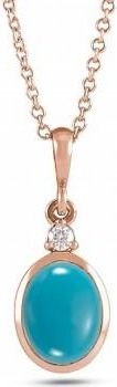 Allurez Oval Natural Turquoise & Diamond Pendant Necklace 14K Rose Gold (0.41ct)