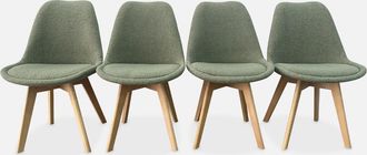 Sweeek Sweeek - Silla Escandinava De Haya Y Borreguito, Set De 4, Nils Borreguito, Verde Celad&oacute;n, 47x55x81 Cm