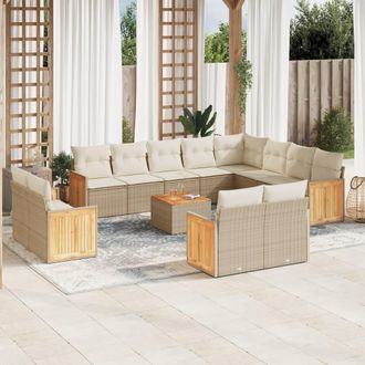 vidaXL Set Sof&aacute;s De Jard&iacute;n Con Cojines 13 Pzas Rat&aacute;n Sint&eacute;tico Beige Vidaxl