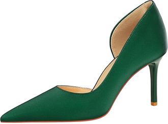 Generic Women Pointed Toe High Heel Stiletto Pumps 7CM Satin Cut-Out Wedding Evening Party Court Shoes (Green,11.5)