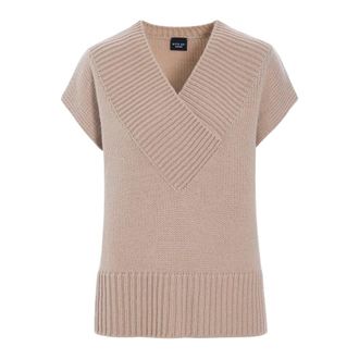 Bitte Kai Rand V-hals gebreid vest - Dames - V-hals truien - Beige - M - Wol - Truien & Vesten