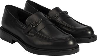 Desa Woman Slip-Ons - Leather Upper, Faux Leather Lining, Decorative Studs, Breathable, Flat Heel | Black - 36