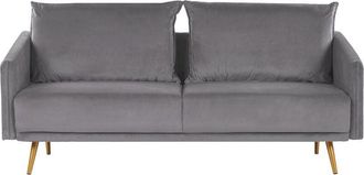 Beliani Beliani - Sofá tapizado en terciopelo gris 3 plazas respaldo acolchado asiento metal patas doradas retro glam Maura