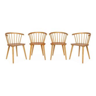 Sweeek Silla de bar de madera, set de 4, natural