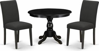 East West Furniture HBAB3-ABK-24 3 Piece Kitchen Table Set - Black Dinner Table and 2 Black Linen Fabric Parsons Dining Chairs with High Back - Wire Brushed Black Finish