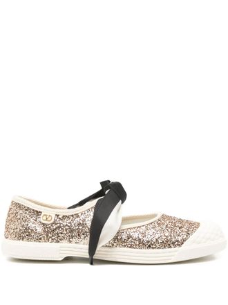 Valentino Garavani glittered bow-detail ballet flats - women - Glitter/Fabric/Rubber/Rubber/Fabric - 36.5 - Gold