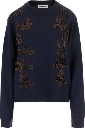 Jil Sander Maglione con ricamo a fiori - Blu
