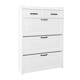 STILVORA Mueble Zapatero Con 3 Abatibles Y 2 Cajones, Estilo Moderno, En Tablero De Part&iacute;culas, Blanco, 80&times;23,5&times;131 Cm
