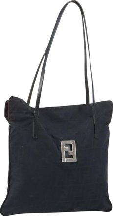 Fendi Zucca Trim Buckle Flap Denim Black Canvas Handbag (Pre-Owned)