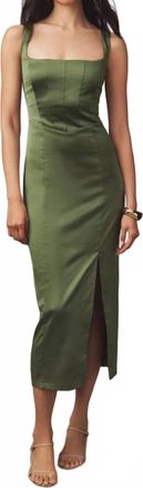 BHLDN Corset Satin Midi Dress In Olive Green