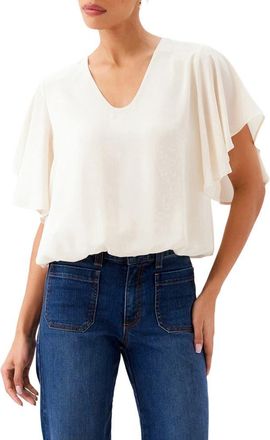 Karen Kane Flutter Sleeve V-Neck Top in Ecru at Nordstrom, Size X-Small