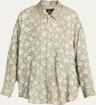 R13 Floral Pintuck Long-Sleeve Shirt