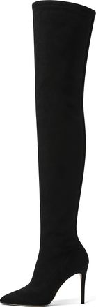 elashe Womens Suede Winter Black Thigh High Long Boots Over The Knee Heeled Boots for Women 10 CM(4 Inches) Stiletto Heel, Pointed Toe Ladies Knee High Side 