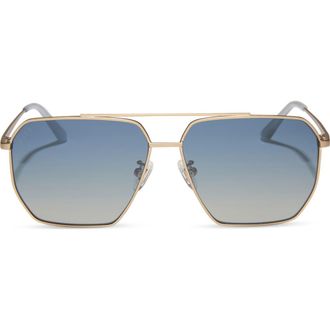 DIFF Eyewear Berkely 59mm Polarized Gradient Navigator Sunglasses in Brushed Gold /Aegean Blue at Nordstrom
