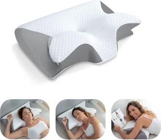 OEM Almohada Cervical De Espuma Viscoel&aacute;stica: Soporte Cervical Ergon&oacute;mico Contorneado, Ortop&eacute;dica 2 En 1