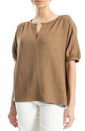 Max Studio Short Sleeve Split Neck Blouse in Heather Umber at Nordstrom Rack, Size X-Small