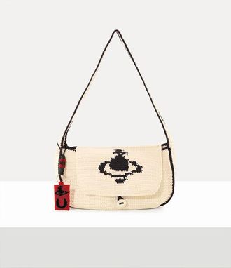 Vivienne Westwood Lucky Halfmoon Crochet Bag Cotton Yarn Cream-red-orb