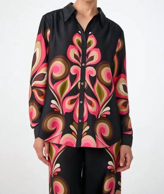 Trina Turk Cassavetes Border Shirt In Black Multi
