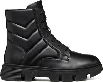 Geox Zwarte enkellaarsjes voor vrouwen - Dames - Veterlaarzen - Zwart - 37 EU - Leer - Schoenen