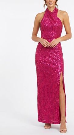 Rachel Roy Harland Crossover Halter Maxi Dress in Fuchsia Red at Nordstrom, Size Xx-Large