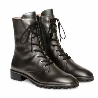 Stuart Weitzman Womens Laine Leather Combat Boots In Silver/gray/black Metallic Grey