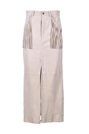 Wild Cashmere Long Suede Leather Skirt - Beige