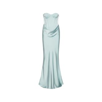 Rotate ROTATE Birger Christensen, Gowns, female, Blue, Size: L Long Dress with Corset Detail