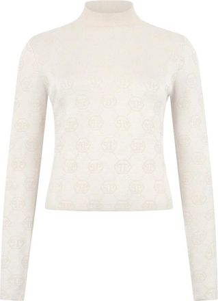 Philipp Plein Turtle Neck Ls Monogram - Dames - Coltruien - Beige - XS - Wol - Truien & Vesten
