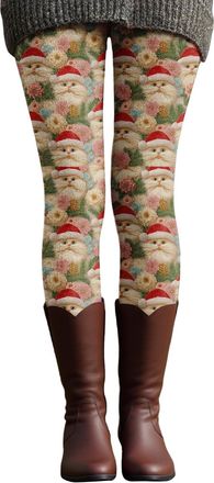 Generic Christmas Leggings for Women UK Xmas Hats Cats Print Tight Yoga Pants High Waist Tummy Control Casual Leggings Non See Through Stretch Trousers Holida