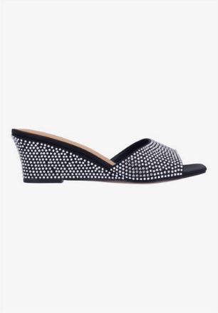 J. Rene&eacute; Womens Coralie Rhinestones Slip On Sandals In Black/clear Satin/stones
