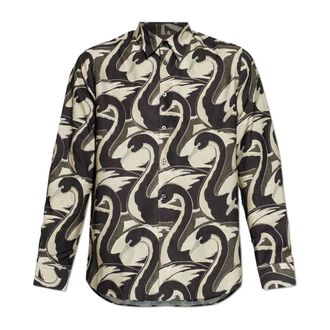 Paul Smith Casual Shirts, male, Beige, Size: 2XL Swan Print Shirt