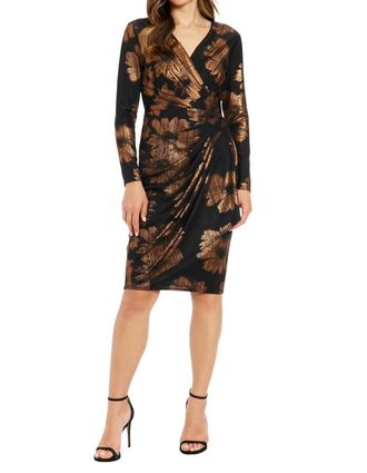 London Times Roxi Wrap-Side Floral Dress In Black/copper