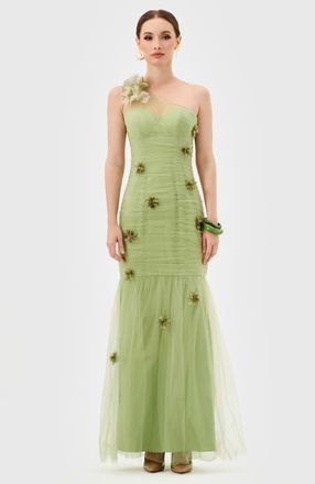 Bariano Karoline One Shoulder Tulle Gown in Pistachio Green at Nordstrom, Size 10