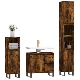 Berkfield Home Modern 3 Piece Bathroom Furniture Set Smoked Oak Engineered Wood in Brown