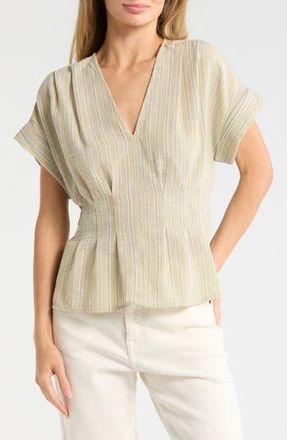 Max Studio Pleated V-Neck Top in Sage Stripe at Nordstrom Rack, Size X-Large