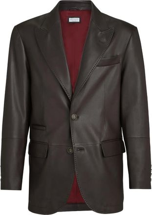 Brunello Cucinelli Leren blazer met puntige revers - Bruin
