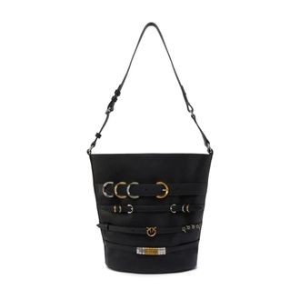 Pinko Zwart en Goud Leren Handtas - Dames - Schoudertassen - Zwart - ONE Size - Leer - Tassen