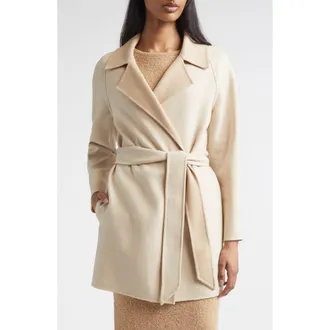 St. John Wool & Cashmere Double Face Twill Coat in Ecru/camel at Nordstrom, Size X-Large